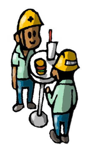 ランチする作業員のイラスト